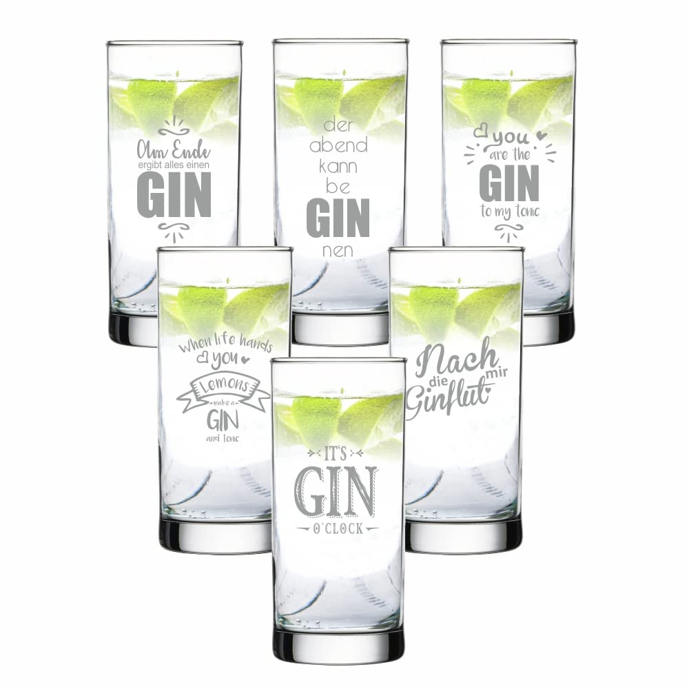 4you Design 6-er Set Gin Gläser mit Sprüchen – Geschenkidee zu