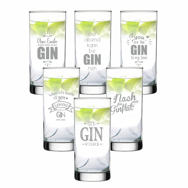 4you Design 6-er Set Gin Gläser mit Sprüchen – Geschenkidee zu