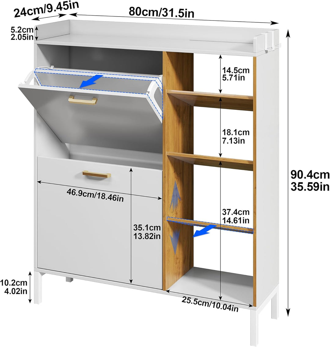 Schuhschrank mit 2 Klappen Schmal Schuhschrank mit 2 Flip-Schuhregal und 4 Ablagefächer platzsparend