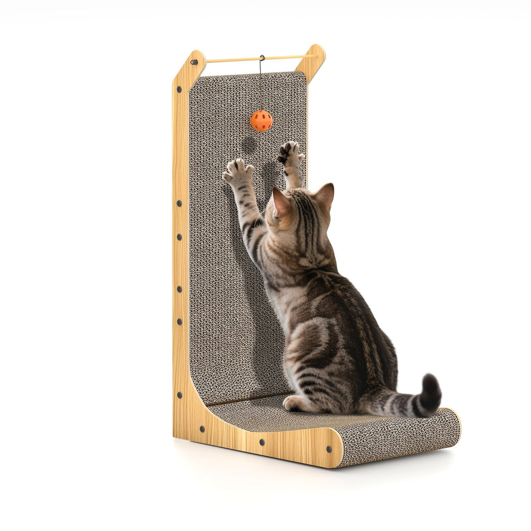 Kratzbrett Katze 48 cm L-förmige Kratzpappe für Katzen widerstandsfähiges Katzenkratzbrett mit Ball