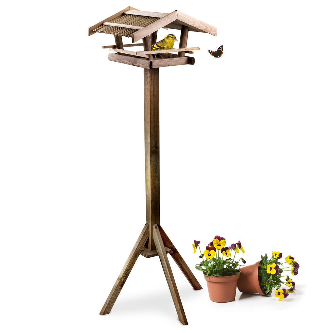 GARTENETAGE Vogelhaus mit Reetdach/Vogelfutterhaus aus Holz/Vogelhaus mit Ständer wetterfest/Vogelhä
