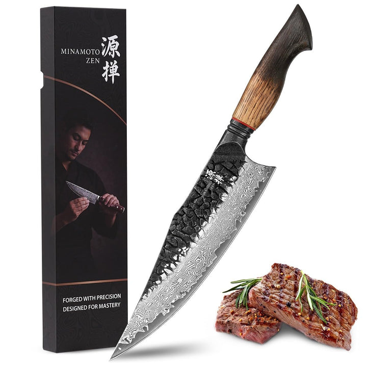 OKAMI Damastmesser Chefmesser 21,9 cm – Handgeschmiedetes japanisches Küchenmesser aus echtem Damast