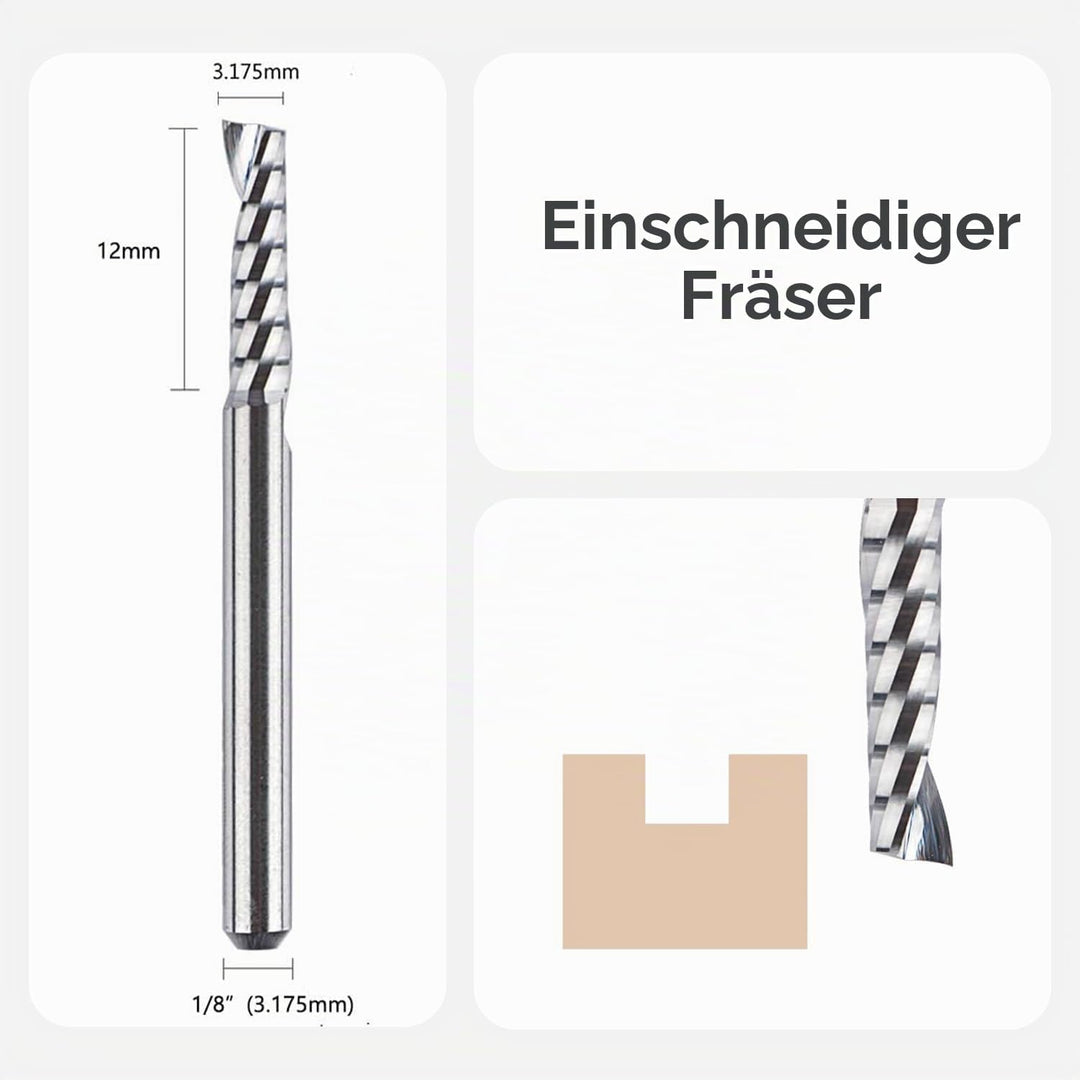 SpeTool 5 Stück Alu Fräser 3,175 mm (1/8") Schaft Einschneidiger CNC Fräser Holz VHM 12mm Schnittlän
