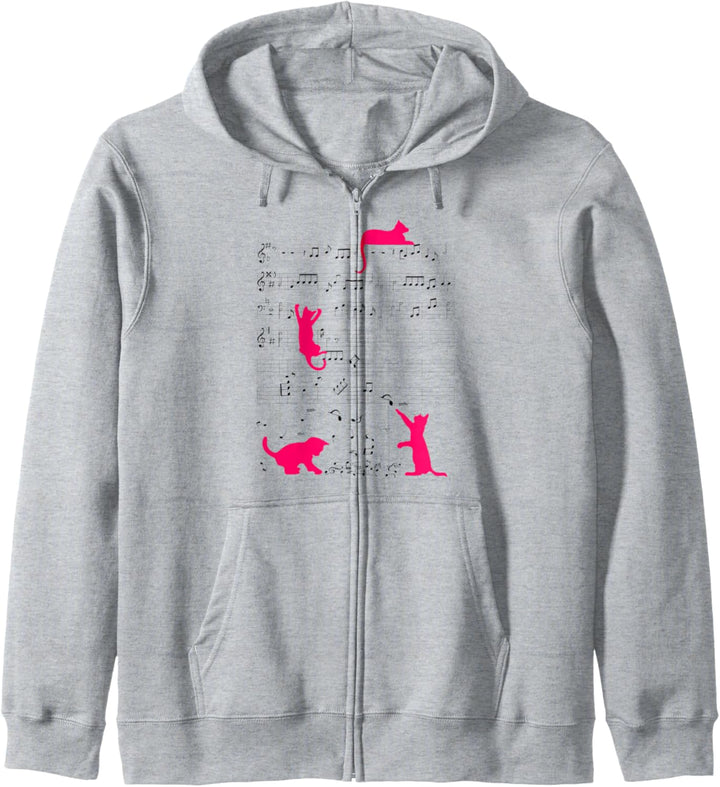 Niedliche Katze Musiknote Musiker Pink Kapuzenjacke