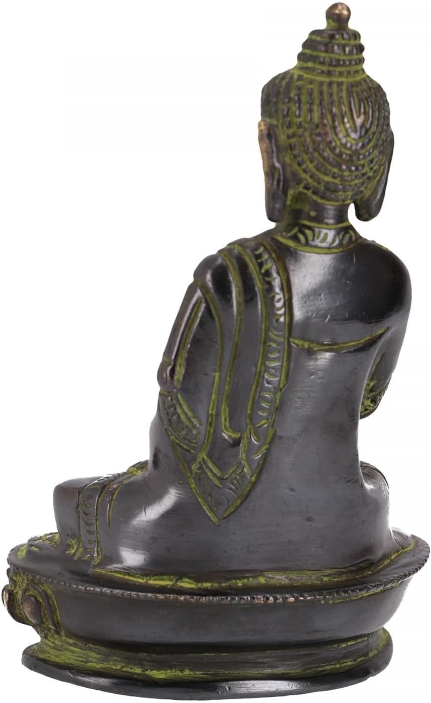 GURU SHOP Buddha Statue aus Messing Dharmachakra Mudra 14 cm - Modell 10, Grün, Buddhas, Modell 10