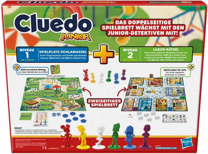 Hasbro Gaming Cluedo Junior, 2-seitiges Spielbrett mit verschiedenen Schwierigkeitsstufen, Detektivs