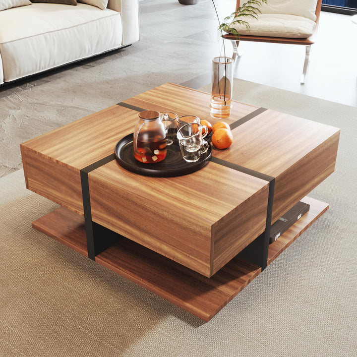 Merax Couchtisch Wohnzimmertisch mit 4 Schubladen, Modern Beistelltisch Kaffeetisch mit Zwei Ablagee