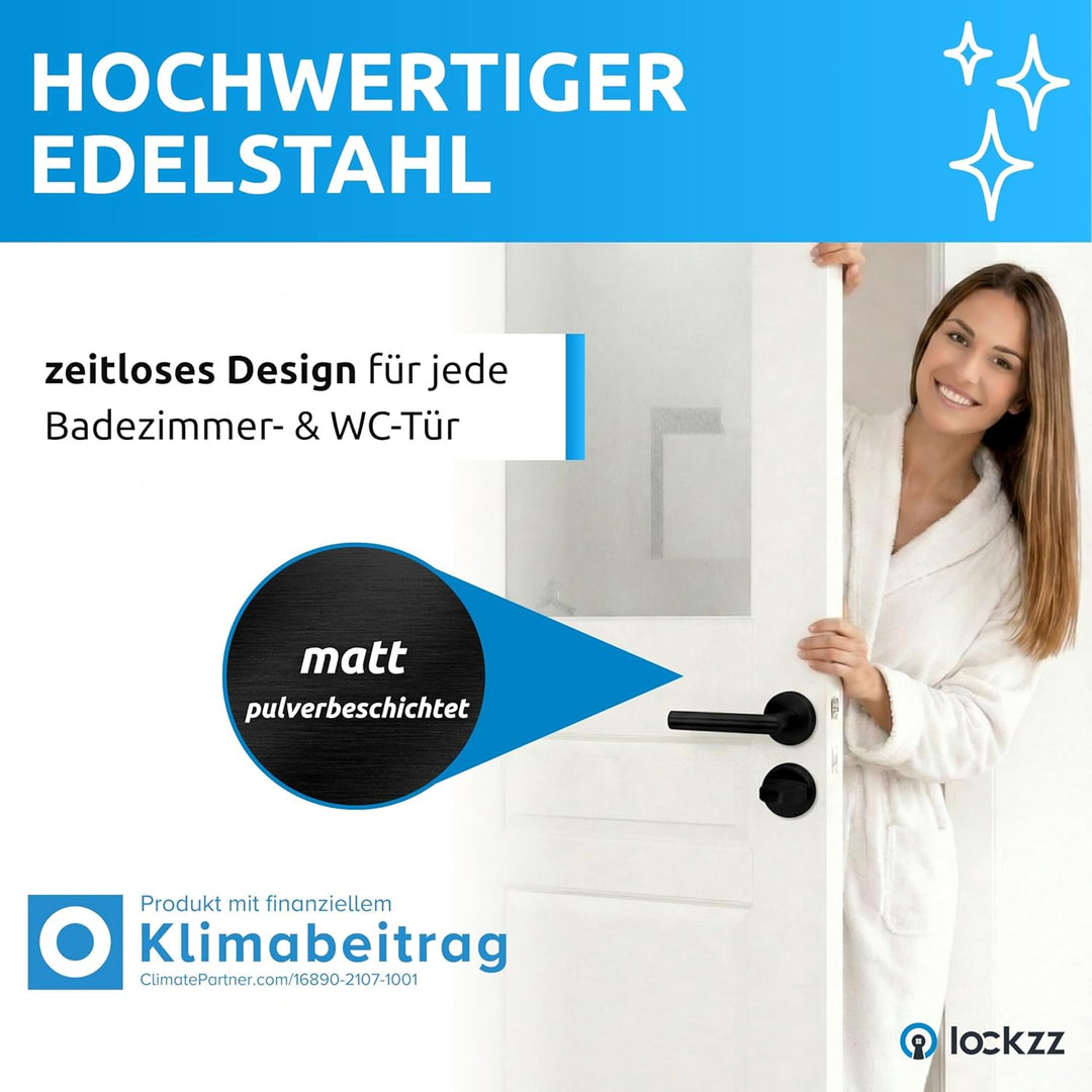 lockzz Türgriff Drückergarnitur Würzburg-II, Edelstahl schwarz matt, Türbeschlag für Badezimmertüren