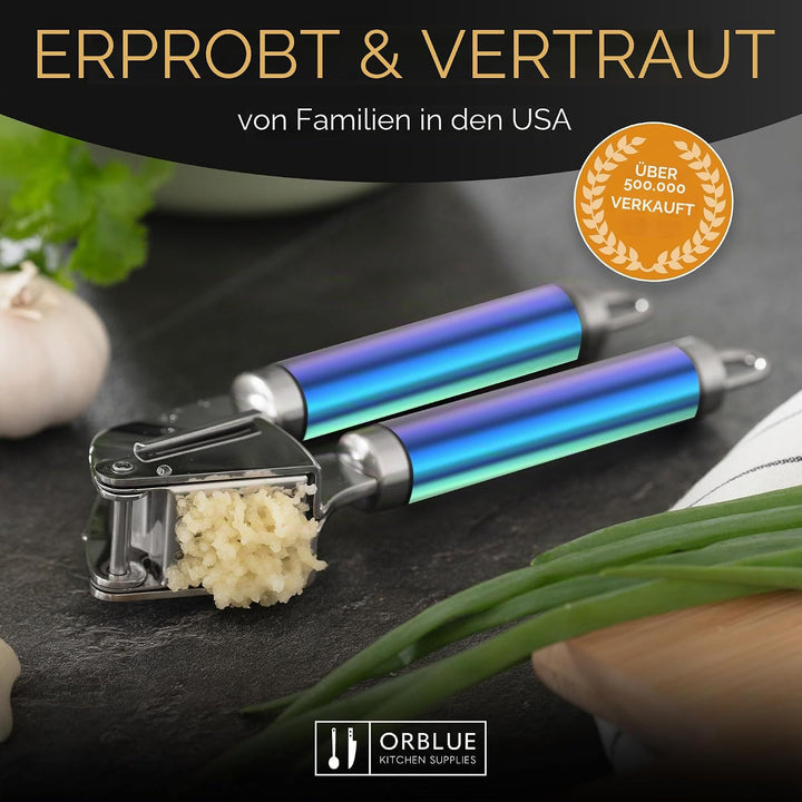 ORBLUE knoblauchpresse edelstahl [Premium] – knoblauch presse Professionelle Qualität, leicht zu rei