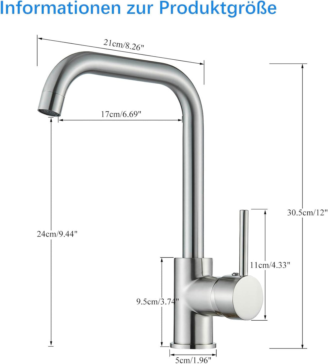 Niederdruck Wasserhahn Küche Armatur, Küchenarmatur mit 360°Drehbar, L Förmige Mischbatterie Küche S