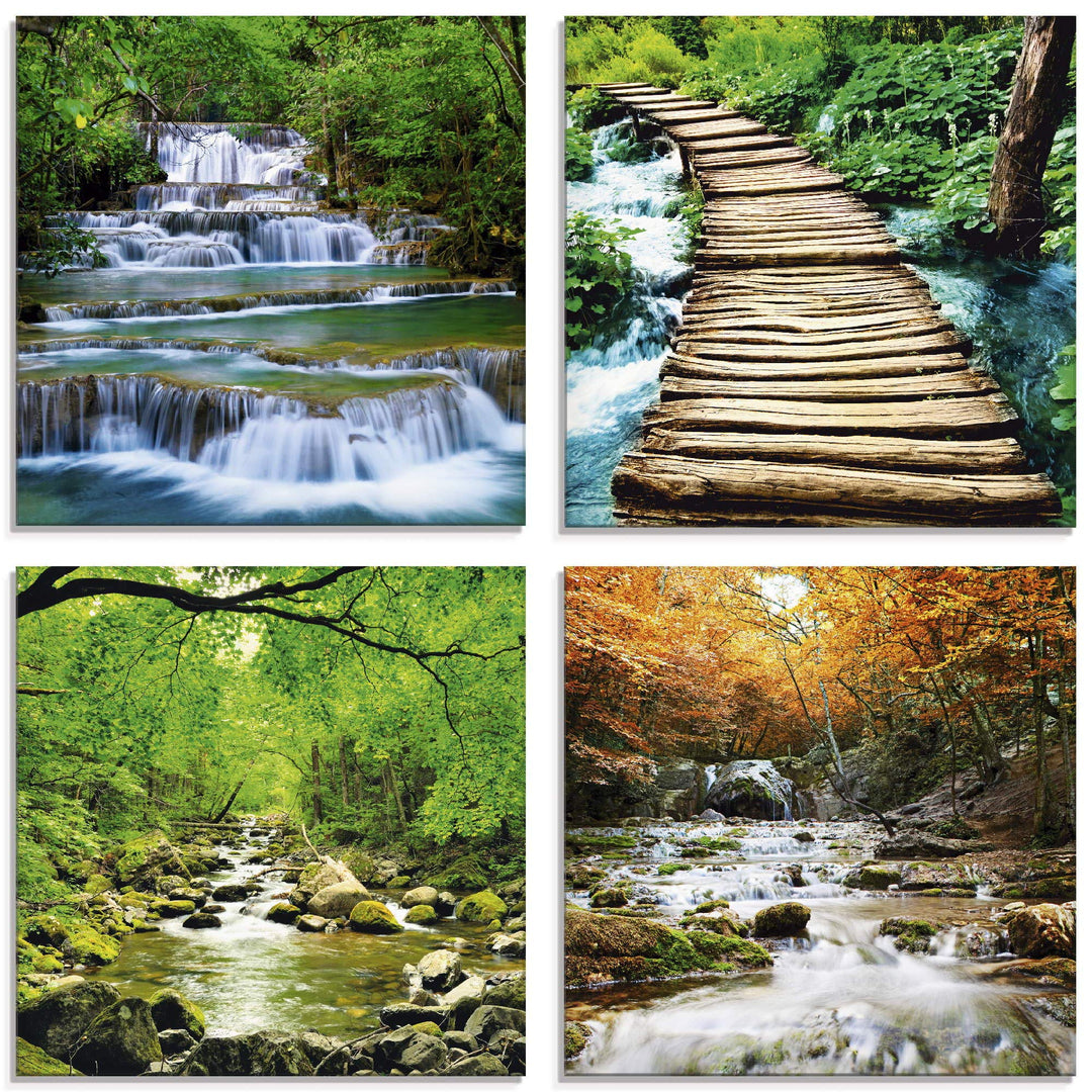 ARTland Glasbilder Wandbild Glas Bild Set 4 teilig je 20x20 cm Quadratisch Natur Wald Urwald Dschung