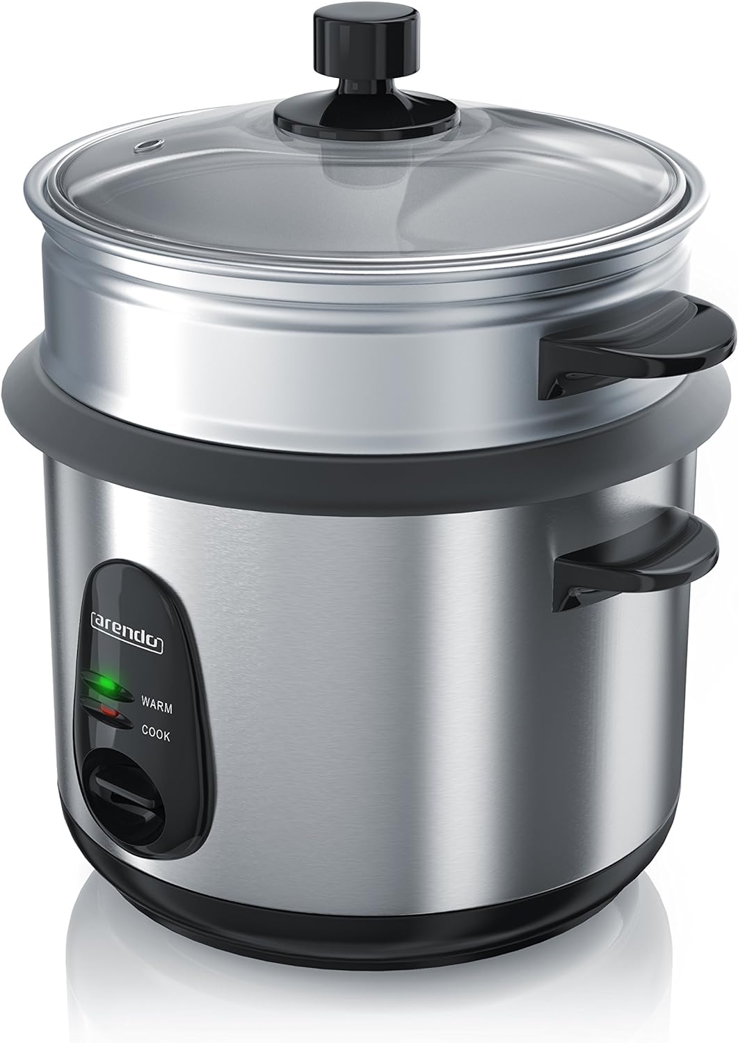 Arendo - Reiskocher Edelstahl mit Warmhaltefunktion und Dampfgarerfunktion - Dampfgarer - 1,5 Liter