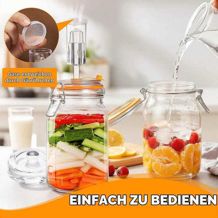 1,5L Fermentierglas 2er Set mit Gärventil &amp; Gewicht - Fermentiergläser &amp; Kimchi Behälter für Sauerkr