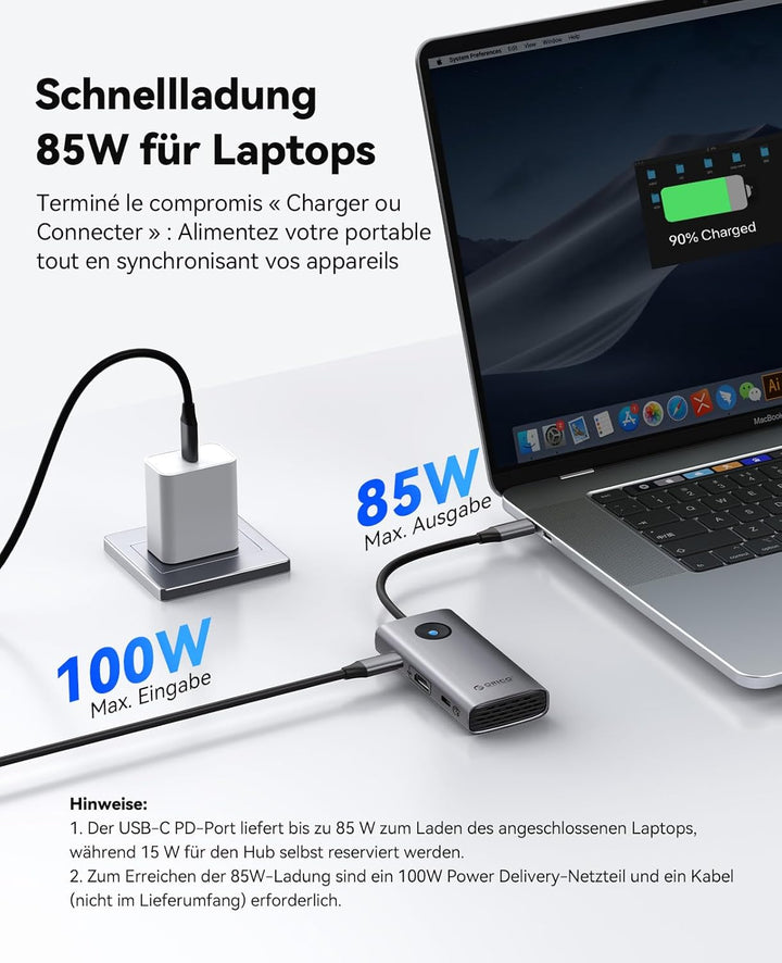 ORICO Docking Station, 6 in 1 USB C Hub Dock mit HDMI 4K+PD100W+4×USB3.0, USB 3.0 Hub Multiport Adap