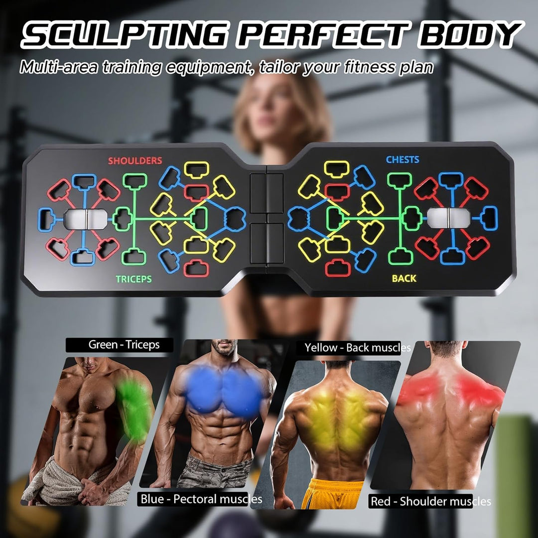 Push Up Board, Liegestützgriffe, Premium Liegestützbrett Set, Faltbares Multifunktions Fitness-Board