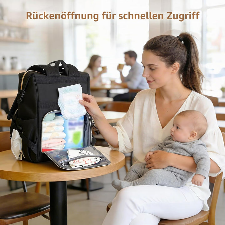 Lekesky Wickelrucksack Gross, Baby Wickeltasche Rucksack mit Wickelunterlage &amp; Kinderwagengurten, Mu