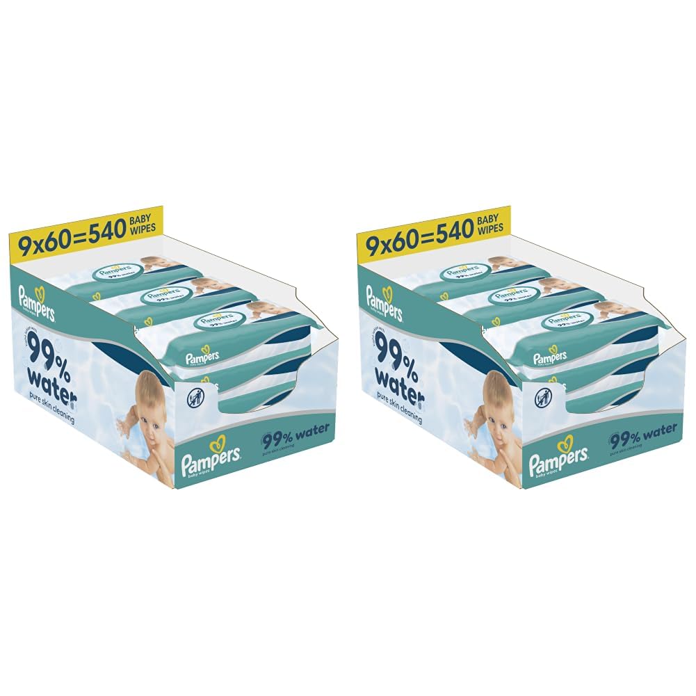 Pampers 99% Water Baby-Feuchttücher, 18 Packungen mit 60 Feuchttüchern : 540 Baby-Feuchttücher, leic