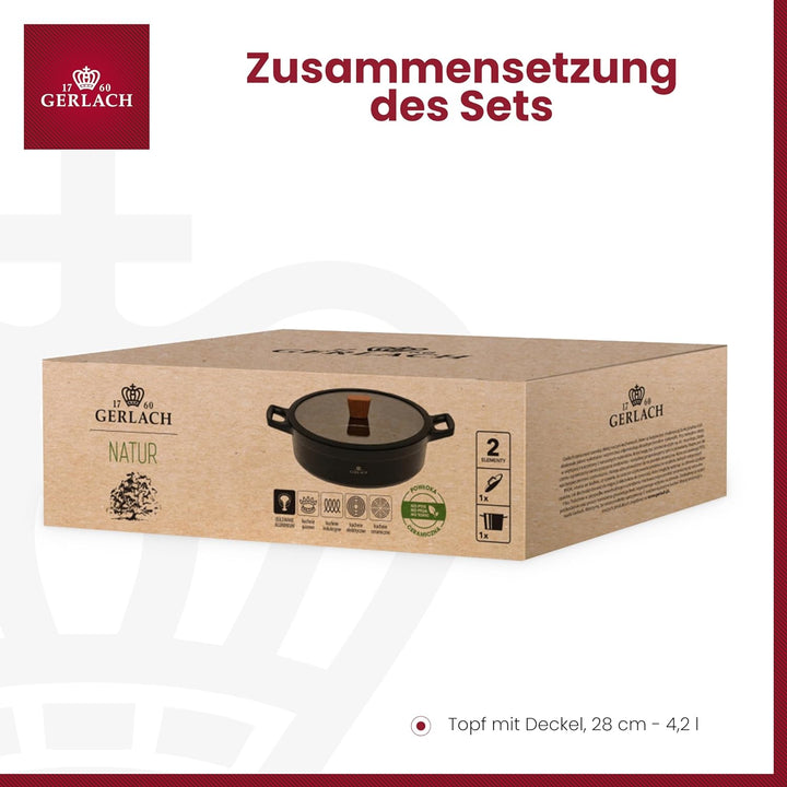 Gerlach Natur Topf Keramik-Kochtopf Induktion Induktiontopf Kochgeschirr Induktionsgeeignet 28 cm 4,