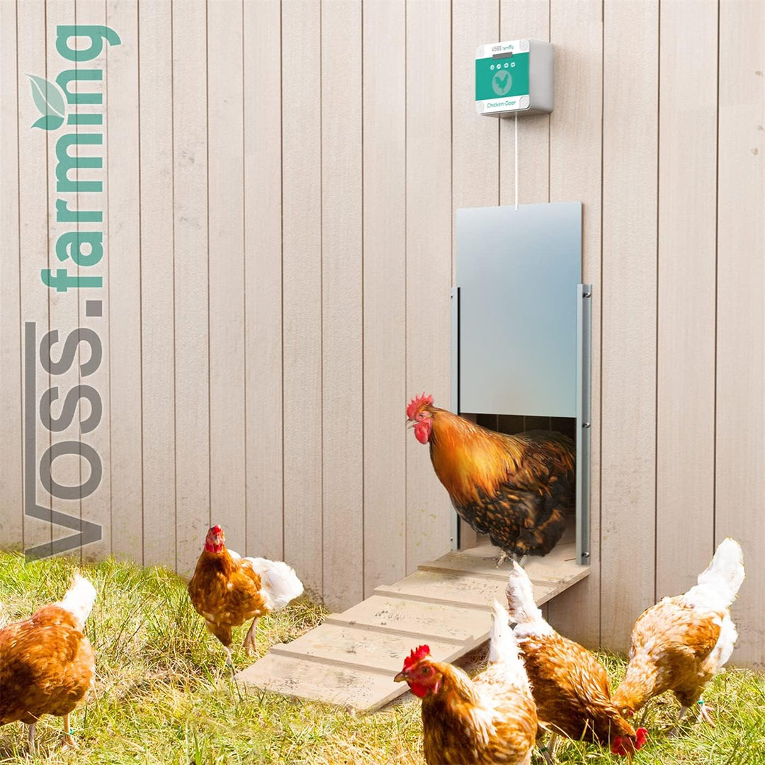 VOSS.farming Set Chicken-Door automatische Hühnertür + Alu Hühnerklappe 300 x 400mm, Türöffnung, Tür