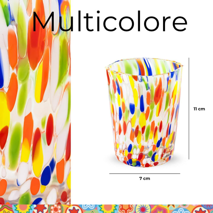 Gocce di Murano Set mit 6 Regenbogen-Gläsern, aus mundgeblasenem Muranoglas, 240 ml, handgefertigt,