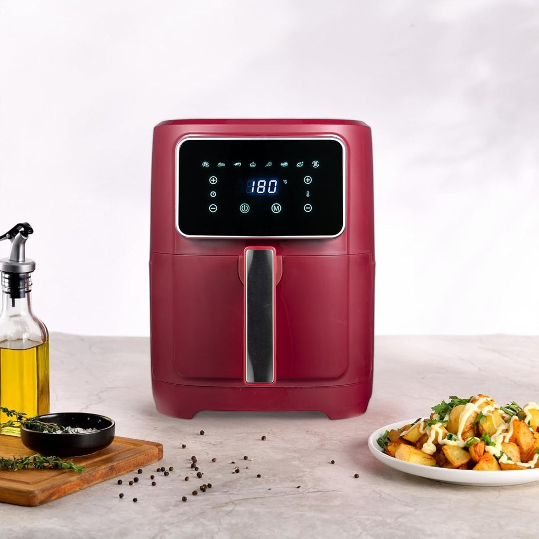 BERGNER MAROON - PFAS-Freie Heissluftfritteuse 1800W 6.9L - 8 Kochprogramme - Air Fryer mit Keramikb