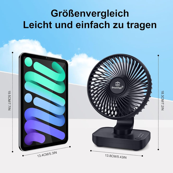 Dreamhigh® 4000mAh USB Ventilator Ultra Leise, Tischventilator, Klein Tragbarer 4 Geschwindigkeiten