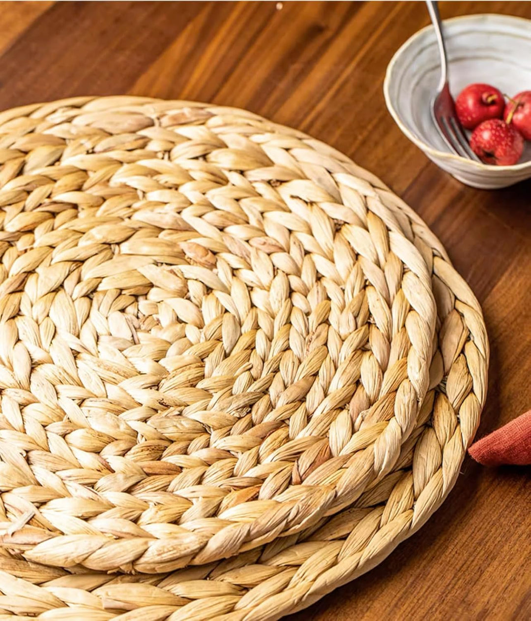 Dudoplatz 35cm Runde, handgefertigte Platzsets aus Wasserhyazinthe-Seegras: Hochwertig geflochtene,