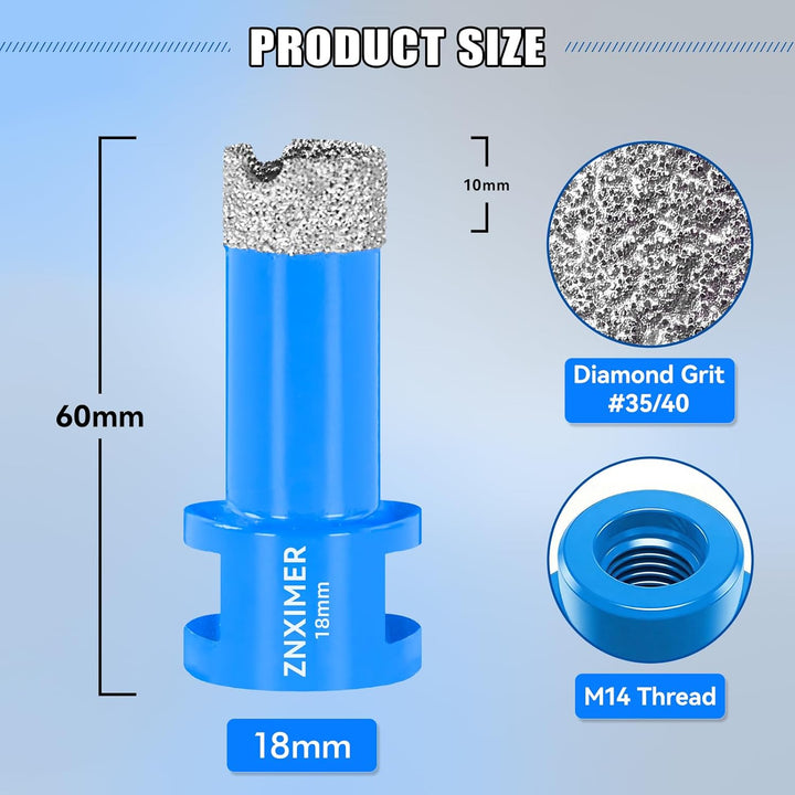 Diamant Fliesenbohrer 18mm - 2 Stück M14 Trockenbohrkrone Vakuumgelöteter Lochsäge für Fliesen Porze