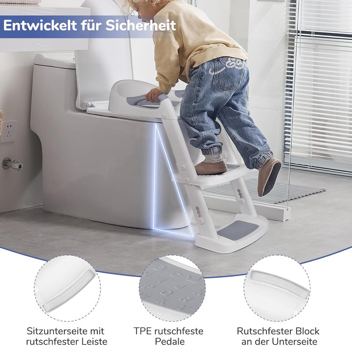DEANIC Toilettensitz Kinder mit Treppe, Töpfchen mit Leiter &amp;PU Gepolstert, Toilettenaufsatz für Kin