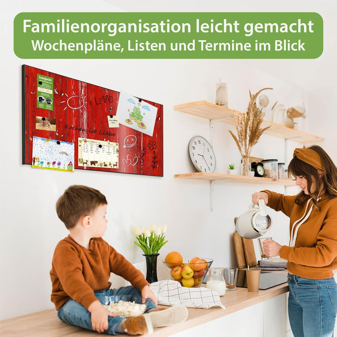 banjado Magnettafel schwarz 78 x 37cm / Magnetwand Metall/Magnetpinnwand als Memoboard/Pinnwand Magn