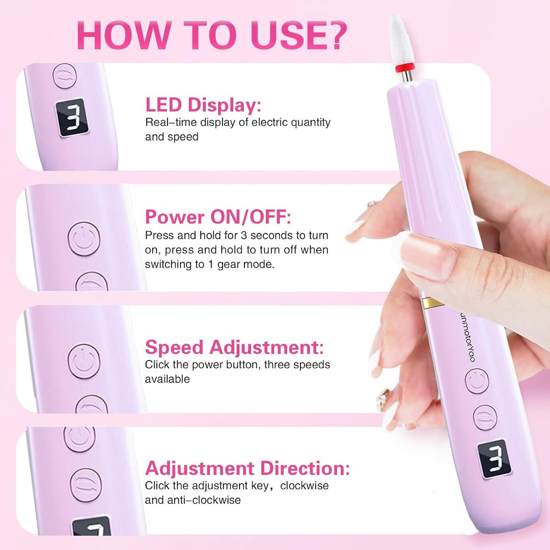 Kabellos Tragbar Nagelfräser Professional 12 in 1 Electric Nail Drill Machine USB Wiederaufladbare E