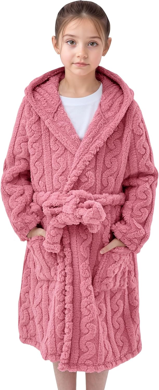 JiAmy Mädchen Bademantel Kapuzen Fleece Warmes Weiches Kinder Badekleid Fuzzy Frottee-Robe 4-14 Jahr