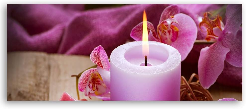 Leinwandbild XXL Kerze Wandbild Kunst Blumen Violett 150x50 cm Leinwandbild 150x50 cm Violett_b, Lei