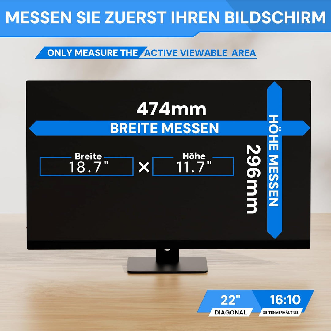 22 Zoll Computer Bildschirm Sichtschutzfilter für 16:10 Breitbild Monitor, Abnehmbarer Computer Bild