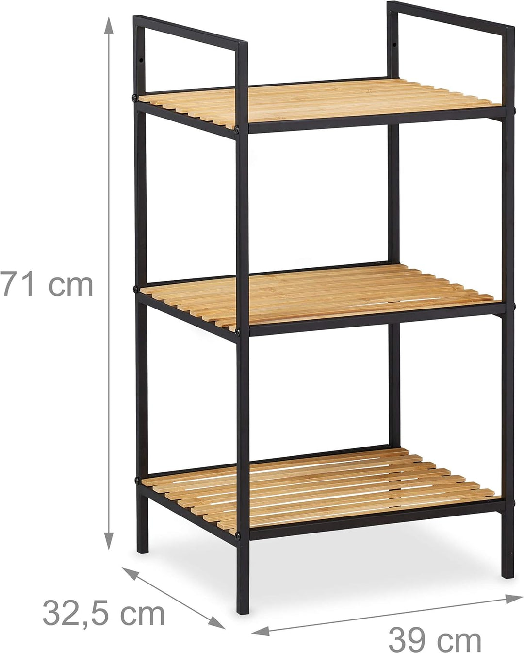 Relaxdays Standregal 3 Ablagen, Bambus & Metall, offenes Regal, Stehregal Flur, HxBxT: 71 x 39 x 32,