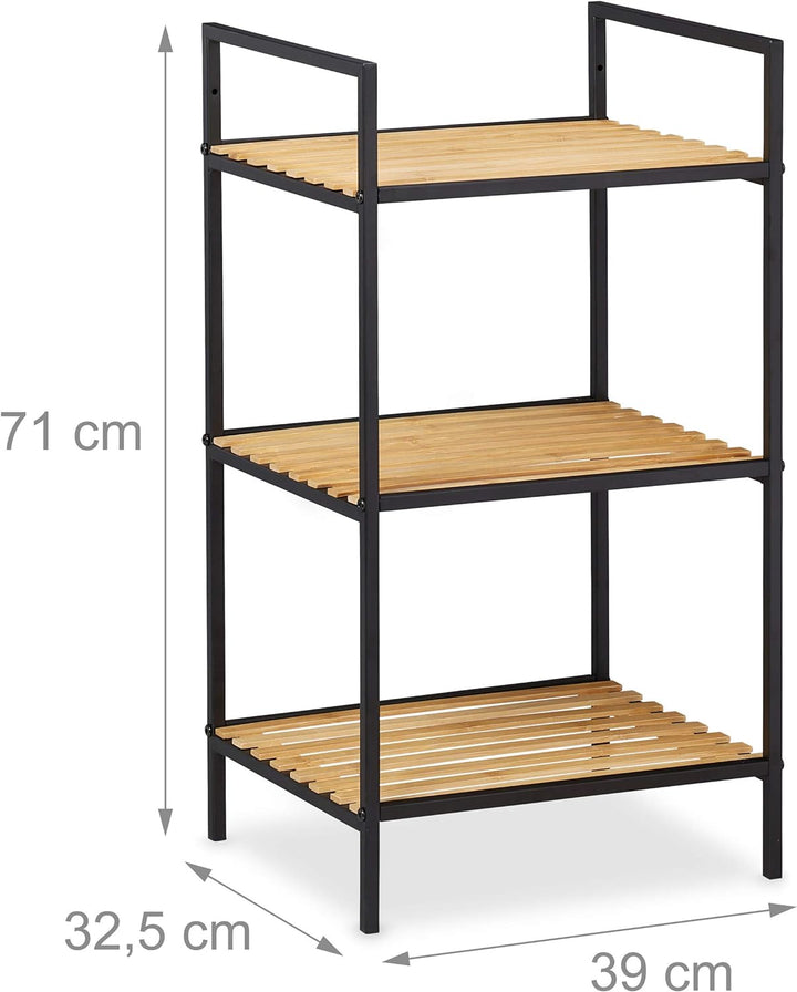 Relaxdays Standregal 3 Ablagen, Bambus & Metall, offenes Regal, Stehregal Flur, HxBxT: 71 x 39 x 32,