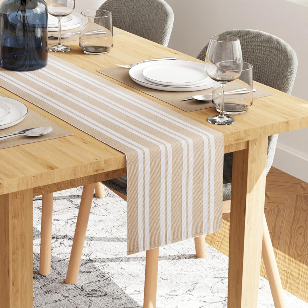 Encasa Homes Esszimmer-Set (6 Tischsets + 1 Tischläufer) | Franca Beige | Fein gerippte Baumwolle |