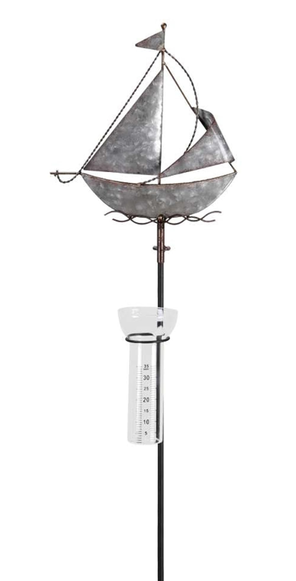 itsisa Regenmesser Gartenstecker Segelschiff H:130 cm aus Zink - Deko Niederschlagsmesser maritim, S