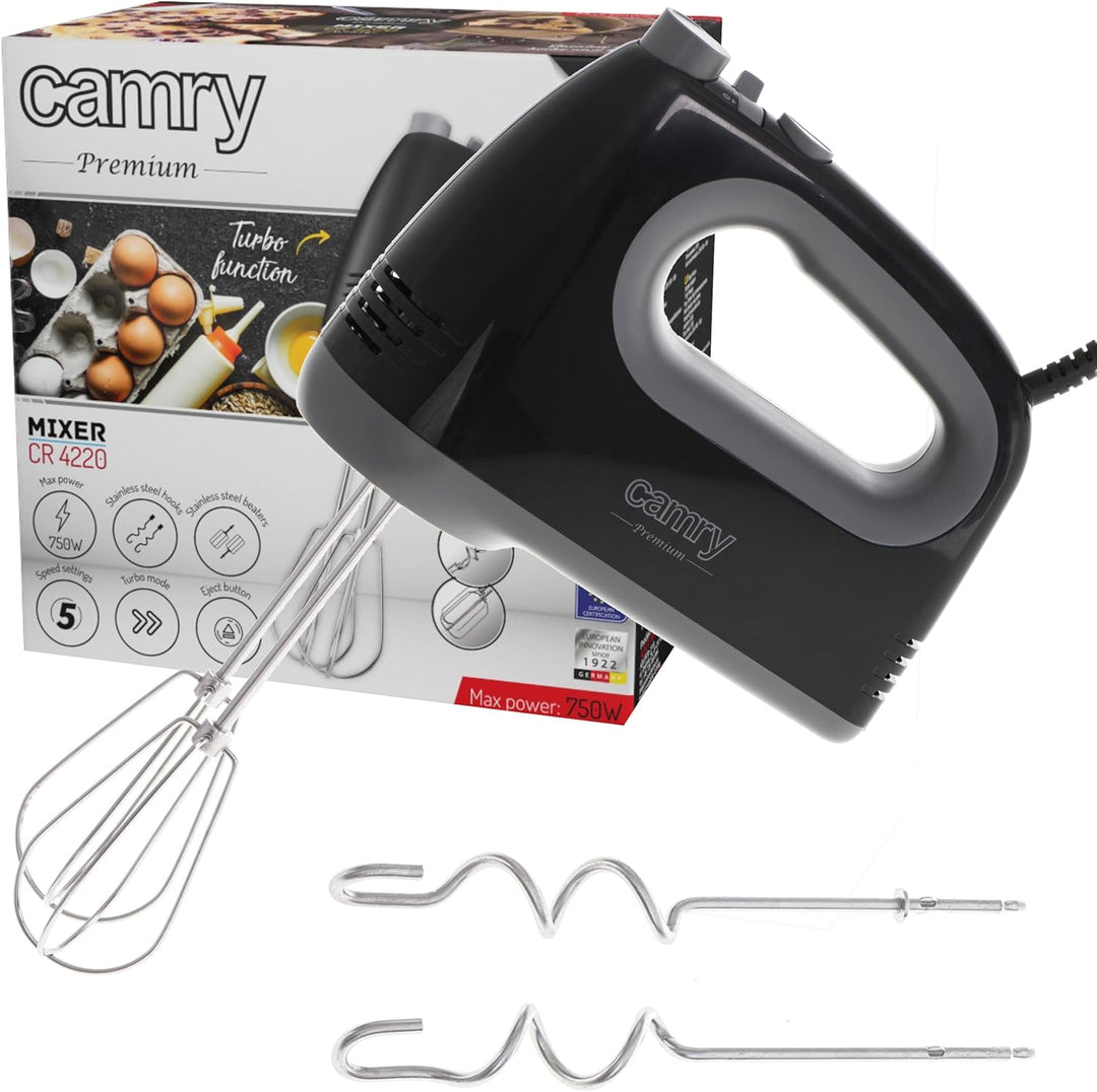 ADLER Camry Schwarz Handmixer, 750 W Leistung, Turbo-Funktion