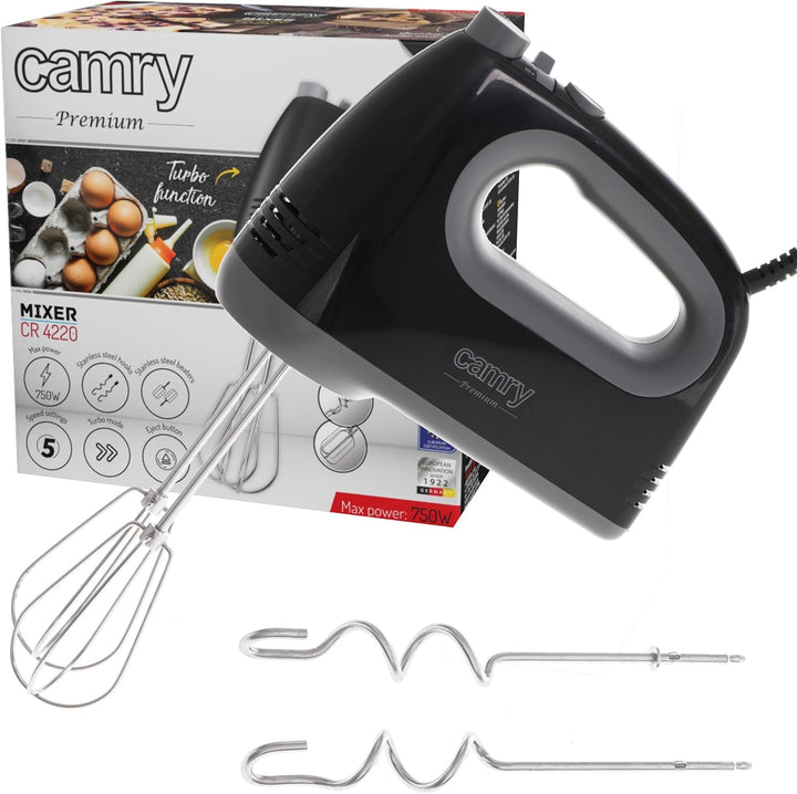 ADLER Camry Schwarz Handmixer, 750 W Leistung, Turbo-Funktion