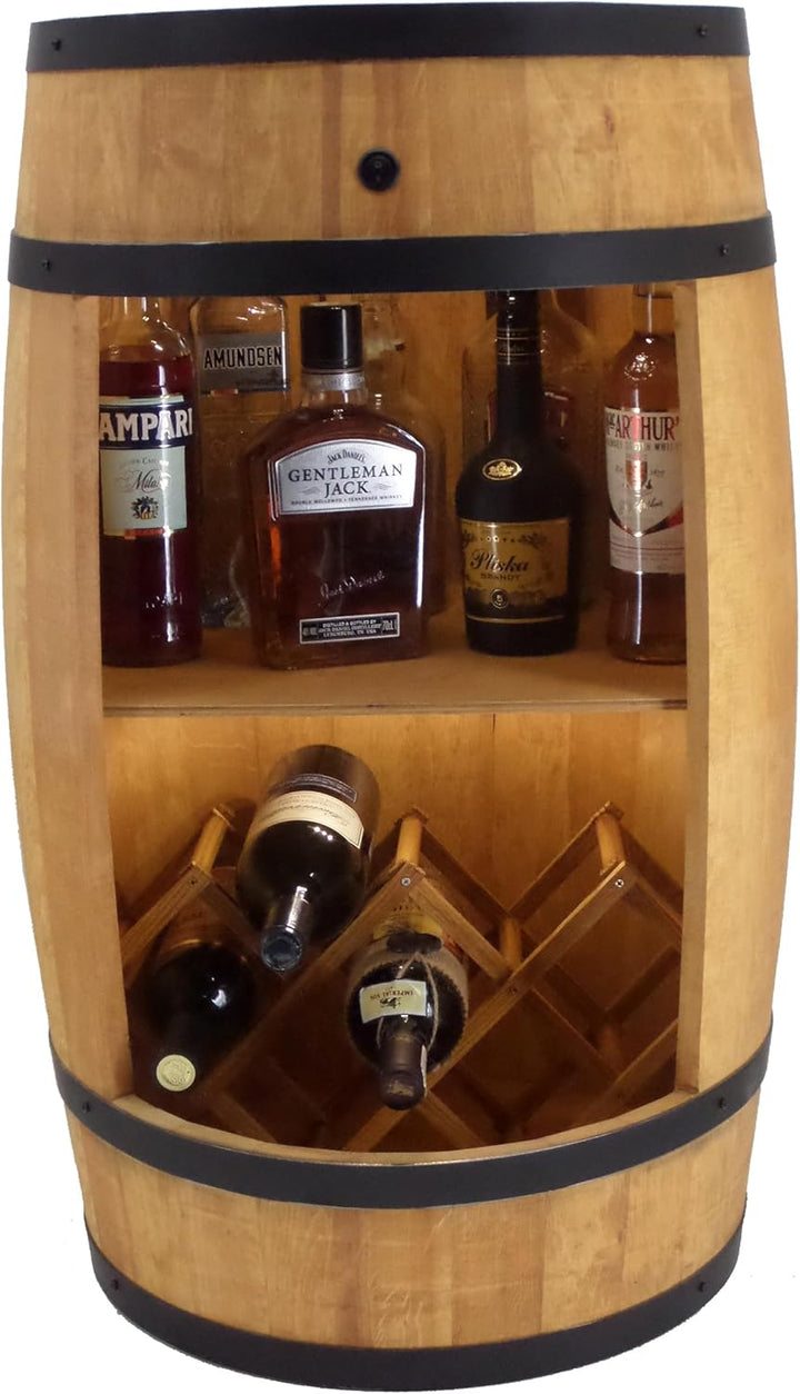 CREATIVE COOPER Fass bar mit Weinhalter - Weinregal LED- Holzfass Hausbar 80x50cm - Rustikaler deko