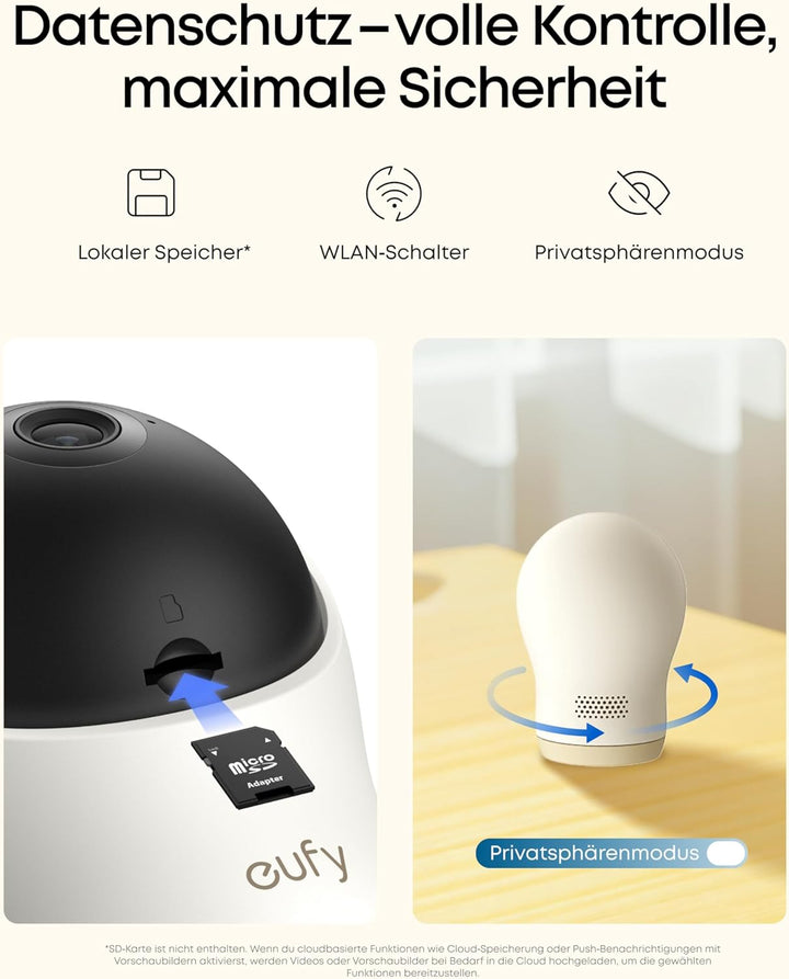 eufy Babyphone C10 mit 2KHDKamera, 4,5"Display, Schwenk‑Neige‑Funktion, 4×Zoom, Nachtsicht, HybridWL