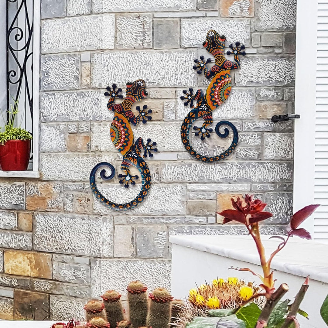 Liffy Metall Eidechse Wandkunst Bohemian Home Sculpture 2 Packs, Indoor & Outdoor Garten Dekor für Z