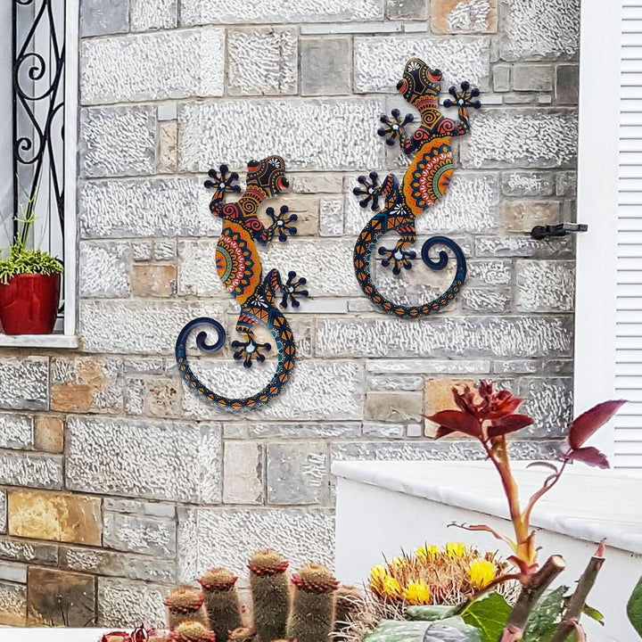 Liffy Metall Eidechse Wandkunst Bohemian Home Sculpture 2 Packs, Indoor & Outdoor Garten Dekor für Z