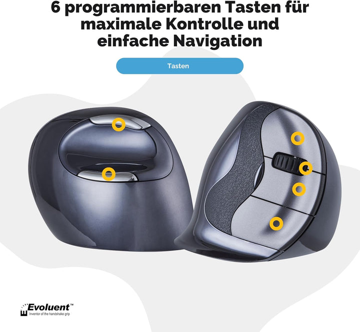 Evoluent VerticalMouse D Kabellose Maus für Rechtshänder, USB VMDSW, Schwarz, Silber, Grau s Kabello