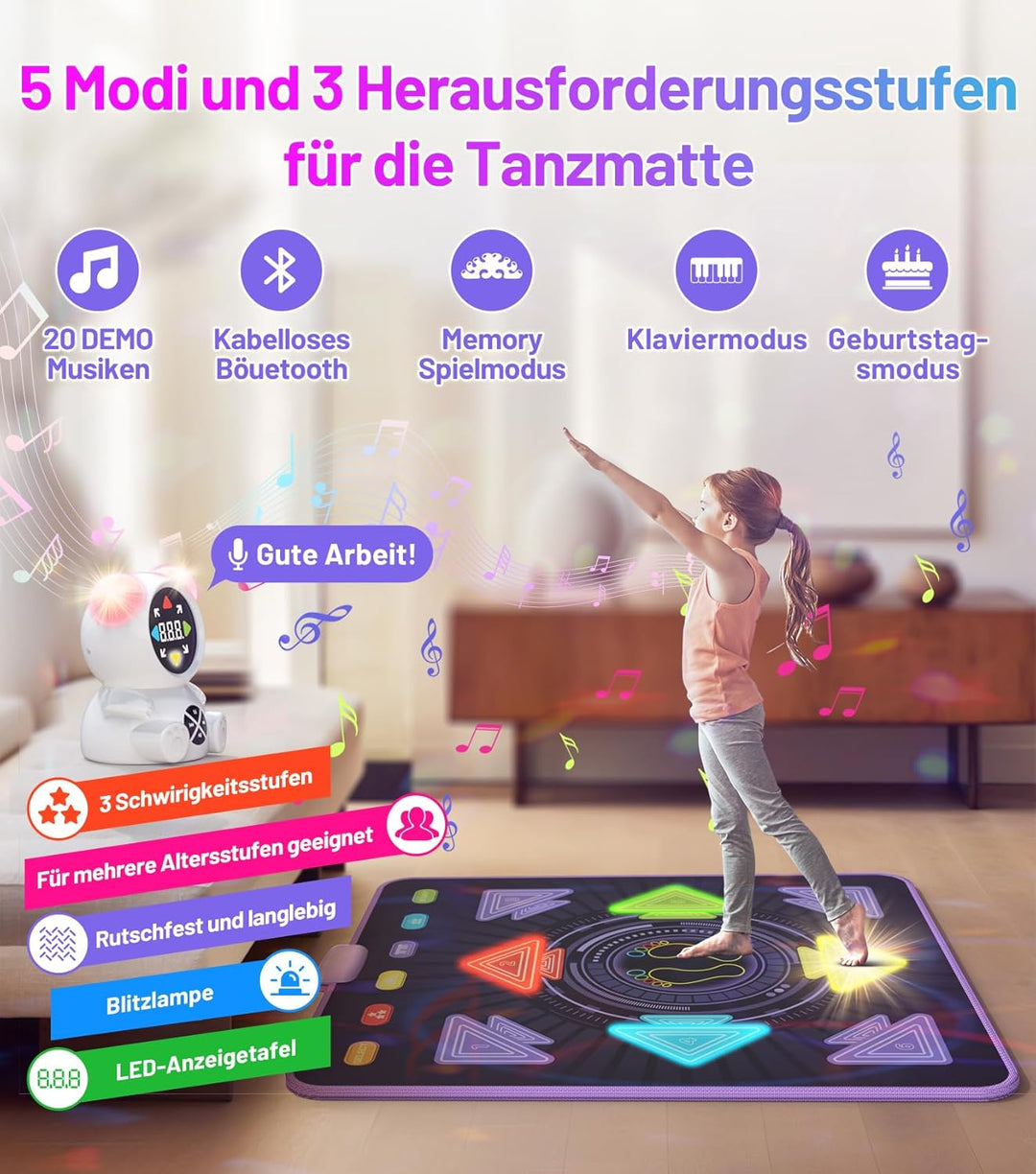 FWFX Tanzmatte Spielzeug für Mädchen Jungen: Geburtstagsgeschenke für Kinder im Alter von 3–12 Jahre