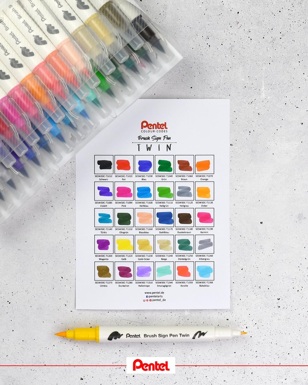 Pentel SESW30C-24 Brush Sign Pen Twin, 24-Farben-Set, Fasermaler mit zwei flexiblen Schreibspitzen,