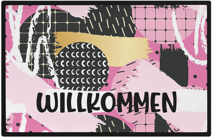 Trendation - Willkommen Pinke Frauen Grafik Fussmatte Geschenk Schöne Fussmatte Aussen und Innenbere