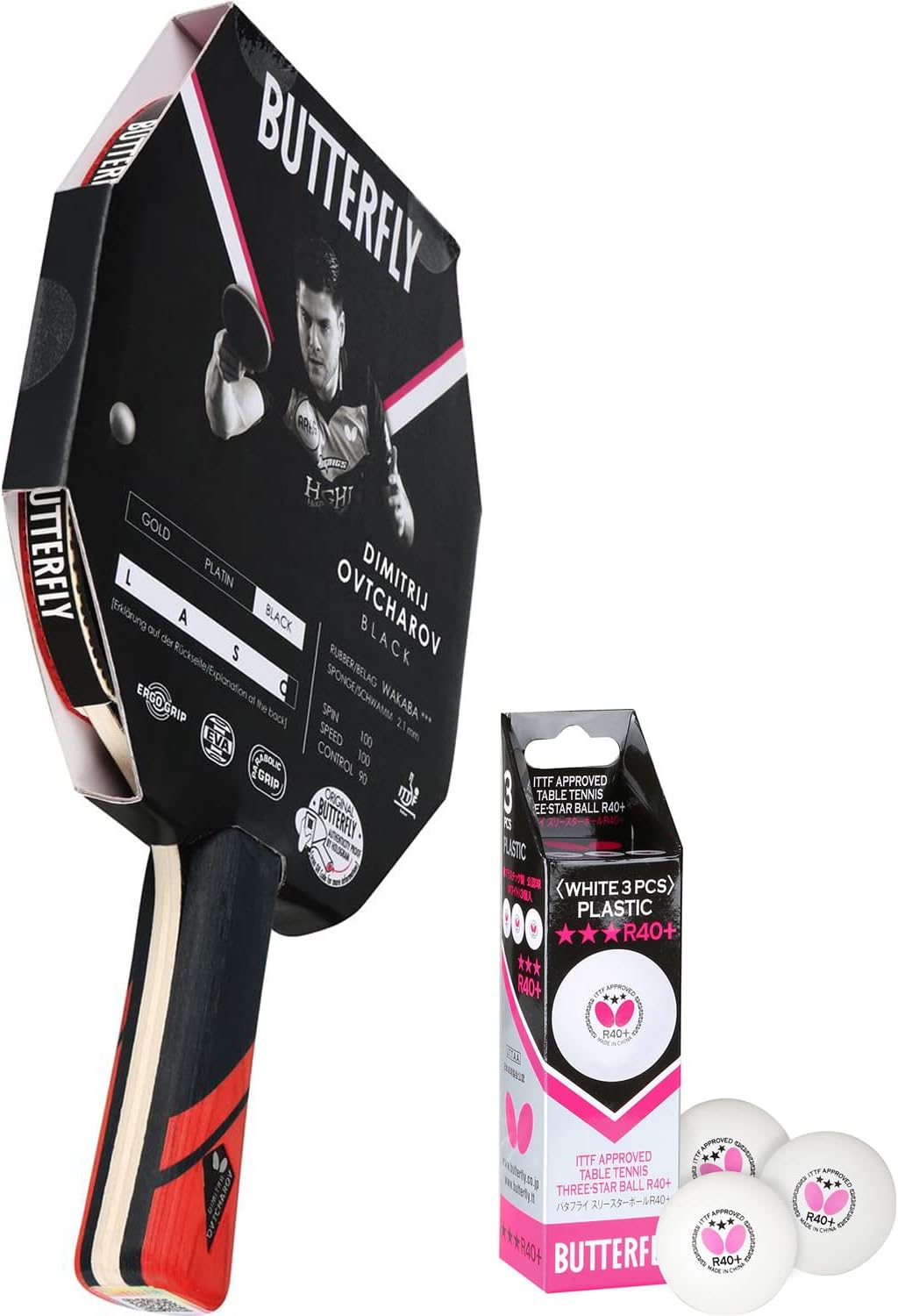 Butterfly® Dimitrij Ovtcharov Black Tischtennisschläger | Eva-Technologie | ITTF zertifizierter Waka