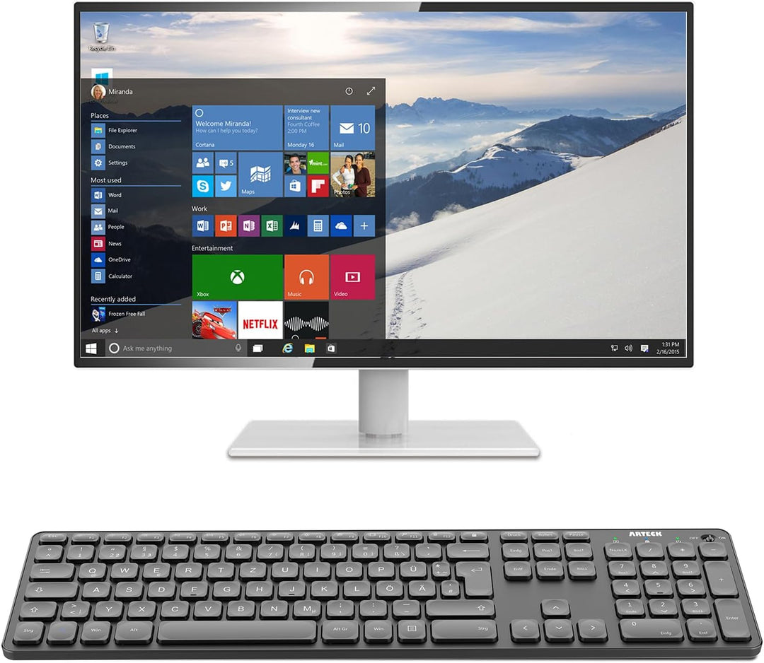 Arteck Kabellose Tastatur, Deutsches QWERTZ Layout wiederaufladbare USB Anschluss 2,4 GHz Kabellos T